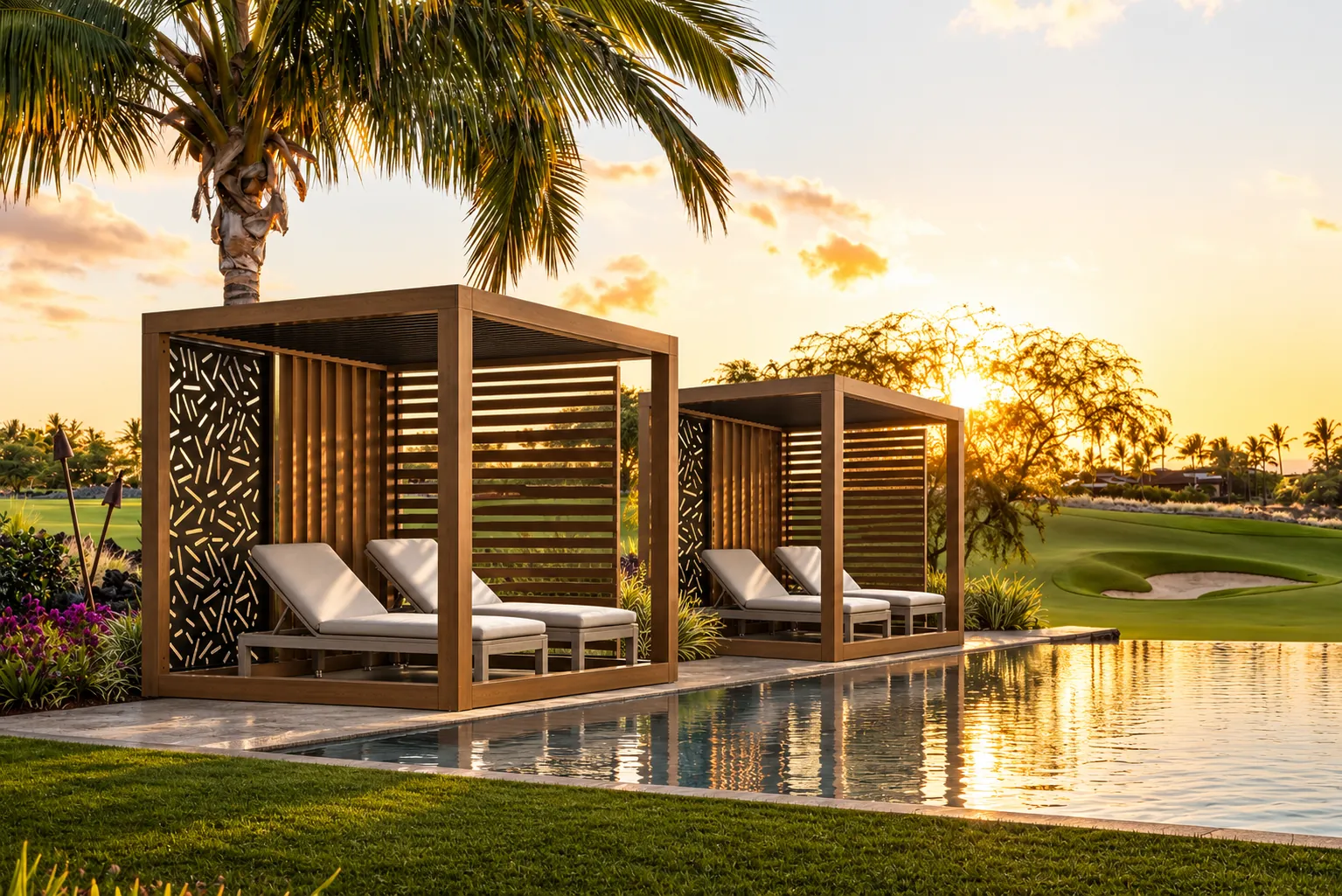 Woodgrain cabanas · Golf resort