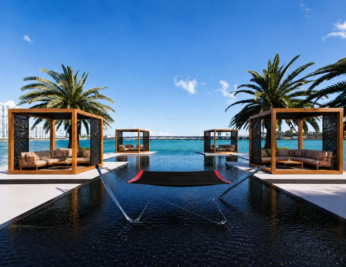 Cabanas · Waterfront pool deck